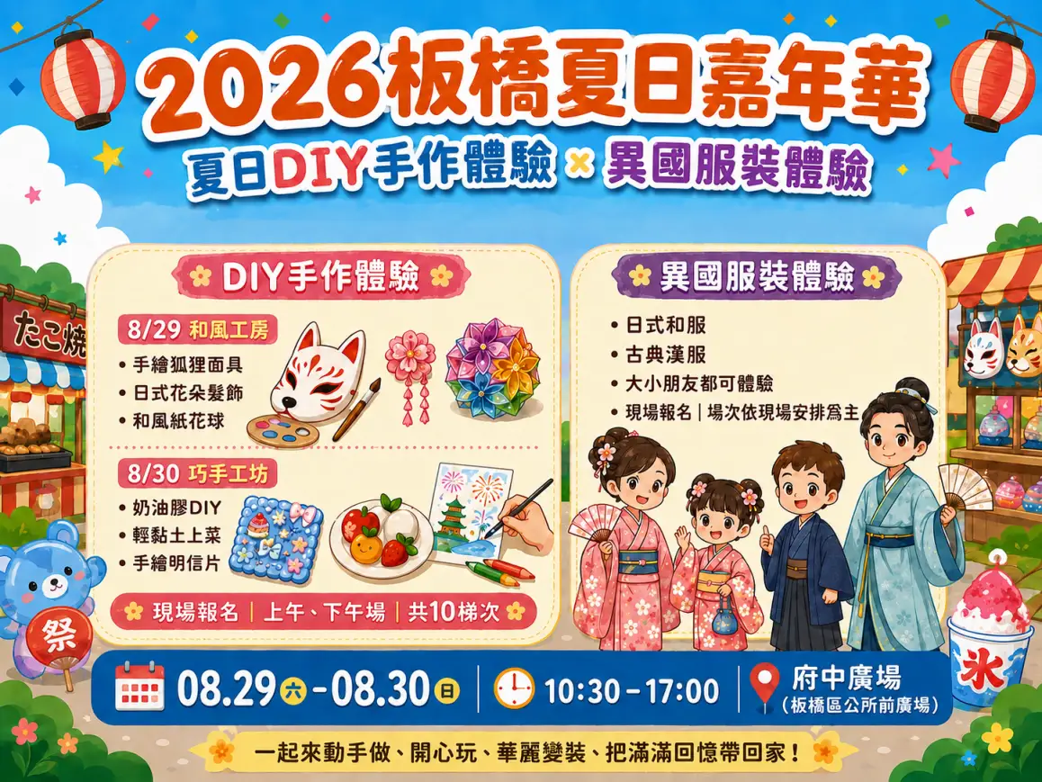 板橋夏日嘉年華8月29日登場　日本7友好城市帶來祭典、物產與特色燈飾