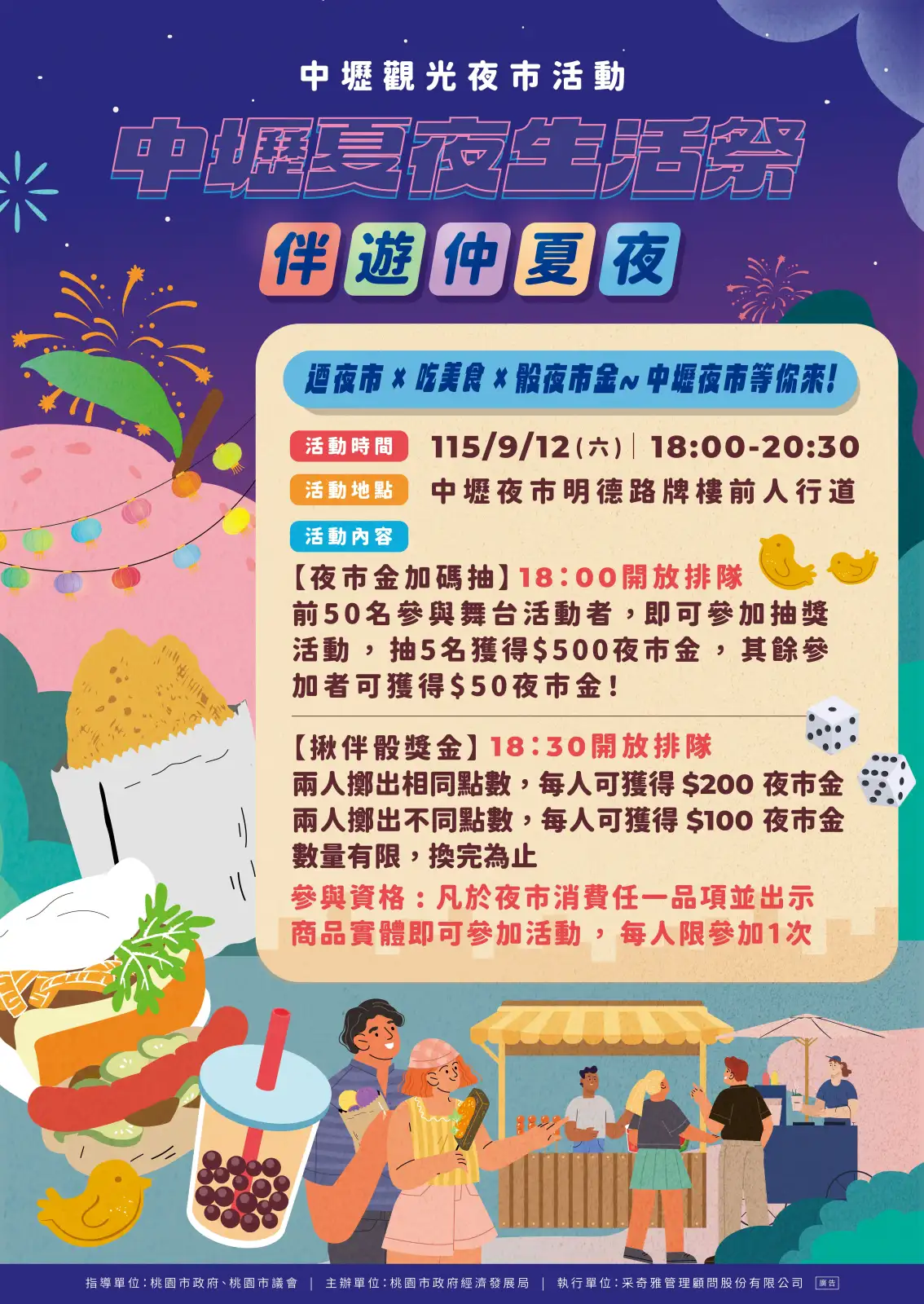中壢觀光夜市「夏夜生活祭」9/12登場　揪伴擲骰最高拿200元夜市金